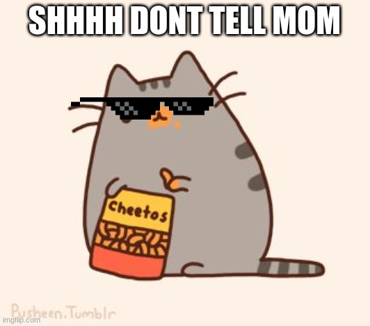 pusheen stole the cheetos | SHHHH DONT TELL MOM | image tagged in pusheen stole the cheetos | made w/ Imgflip meme maker