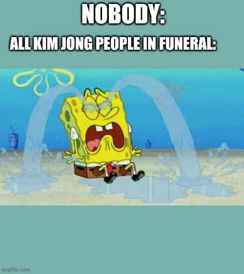 True story | NOBODY:; ALL KIM JONG PEOPLE IN FUNERAL: | image tagged in spongebob crying,funeral,kim jong un,crying | made w/ Imgflip meme maker