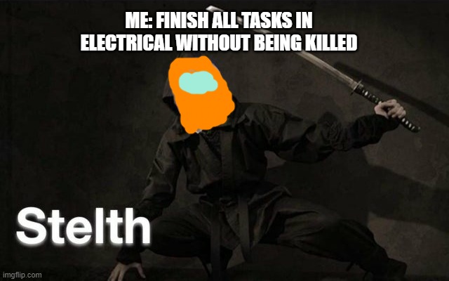 Stelth | ME: FINISH ALL TASKS IN ELECTRICAL WITHOUT BEING KILLED | image tagged in stelth | made w/ Imgflip meme maker