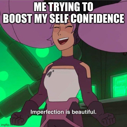 Imperfection is beautiful | ME TRYING TO BOOST MY SELF CONFIDENCE | image tagged in imperfection is beautiful | made w/ Imgflip meme maker