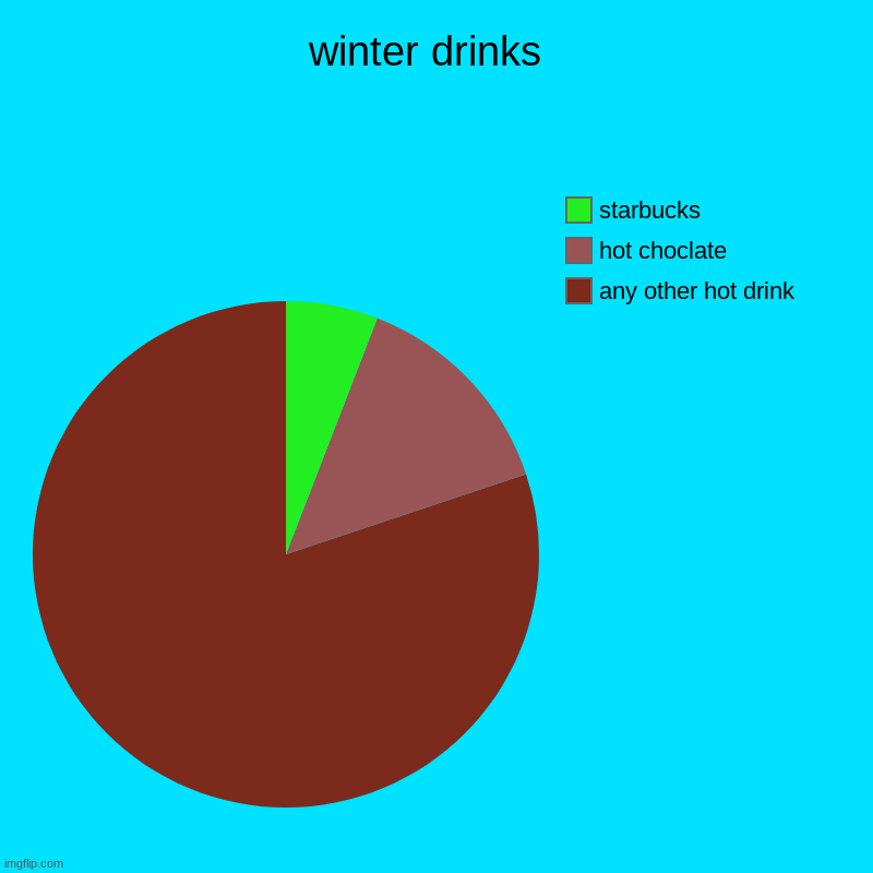 winter drinks  | any other hot drink, hot choclate , starbucks | image tagged in charts,pie charts | made w/ Imgflip chart maker