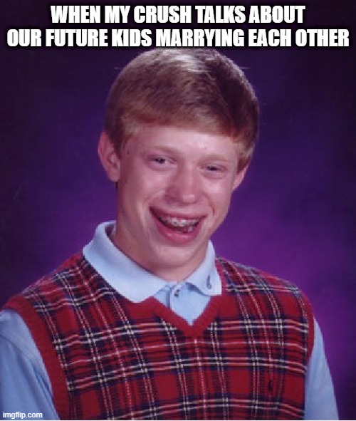 I've been friend zoned once. And believe me, it hurt. As a female, I get emotional and ghost them | WHEN MY CRUSH TALKS ABOUT OUR FUTURE KIDS MARRYING EACH OTHER | image tagged in memes,bad luck brian | made w/ Imgflip meme maker