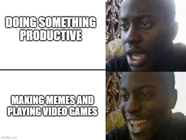 Me rn | DOING SOMETHING PRODUCTIVE; MAKING MEMES AND PLAYING VIDEO GAMES | image tagged in disappointed guy | made w/ Imgflip meme maker