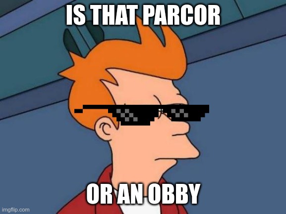 Futurama Fry | IS THAT PARCOR; OR AN OBBY | image tagged in memes,futurama fry | made w/ Imgflip meme maker