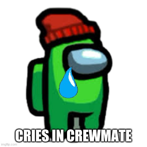lime crewmate with beanie | CRIES IN CREWMATE | image tagged in lime crewmate with beanie | made w/ Imgflip meme maker