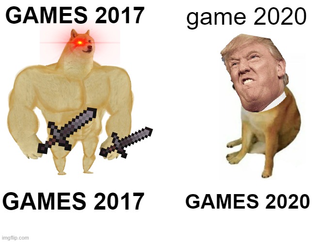 Buff Doge vs. Cheems Meme | GAMES 2017; game 2020; GAMES 2017; GAMES 2020 | image tagged in memes,buff doge vs cheems | made w/ Imgflip meme maker