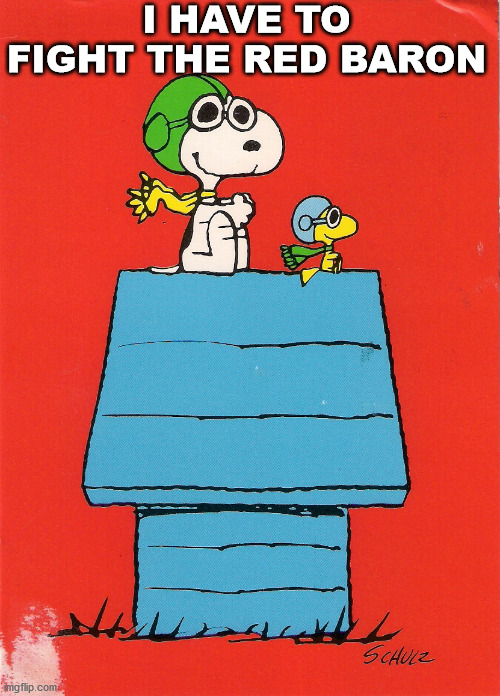 Snoopy Red Baron | I HAVE TO FIGHT THE RED BARON | image tagged in snoopy red baron | made w/ Imgflip meme maker