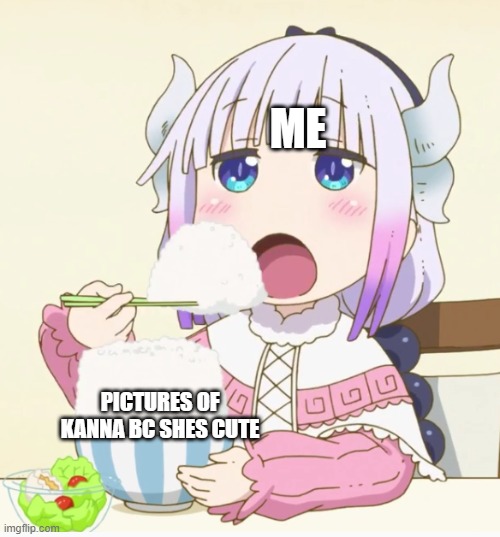 kanna <3 | ME; PICTURES OF KANNA BC SHES CUTE | image tagged in kanna eating rice | made w/ Imgflip meme maker