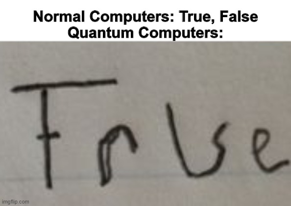 Quantum Computers in a nutshell | Normal Computers: True, False
Quantum Computers: | image tagged in memes,quantum physics,computers | made w/ Imgflip meme maker
