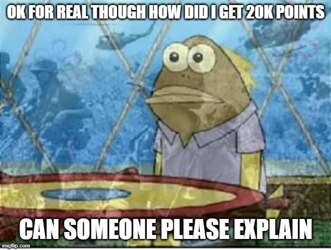 20k Point Special | OK FOR REAL THOUGH HOW DID I GET 20K POINTS; CAN SOMEONE PLEASE EXPLAIN | image tagged in 20000 points,points,imgflip points | made w/ Imgflip meme maker