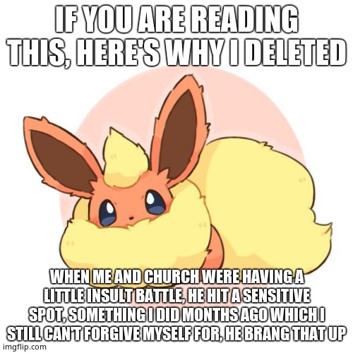 Too much floof | IF YOU ARE READING THIS, HERE'S WHY I DELETED; WHEN ME AND CHURCH WERE HAVING A LITTLE INSULT BATTLE, HE HIT A SENSITIVE SPOT, SOMETHING I DID MONTHS AGO WHICH I STILL CAN'T FORGIVE MYSELF FOR, HE BRANG THAT UP | image tagged in too much floof | made w/ Imgflip meme maker