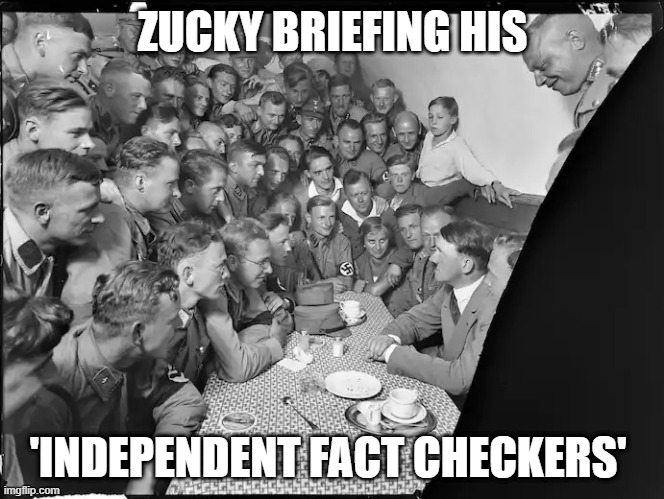 :P | ZUCKY BRIEFING HIS; 'INDEPENDENT FACT CHECKERS' | image tagged in zuckerberg | made w/ Imgflip meme maker