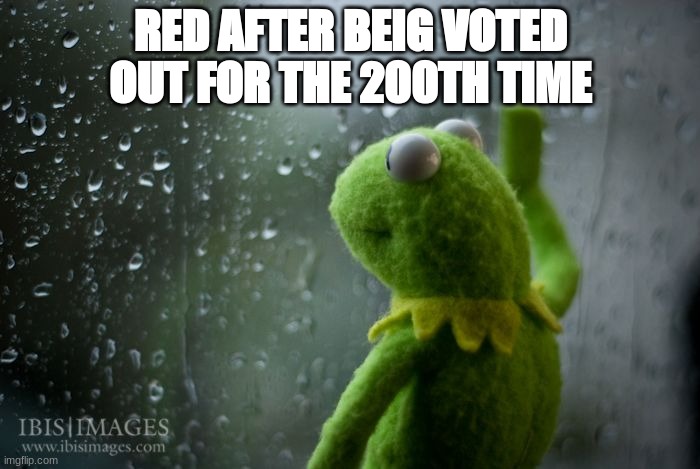 kermit window | RED AFTER BEIG VOTED OUT FOR THE 200TH TIME | image tagged in kermit window | made w/ Imgflip meme maker