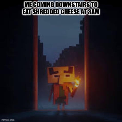 ME COMING DOWNSTAIRS TO EAT SHREDDED CHEESE AT 3AM | image tagged in minecraft | made w/ Imgflip meme maker