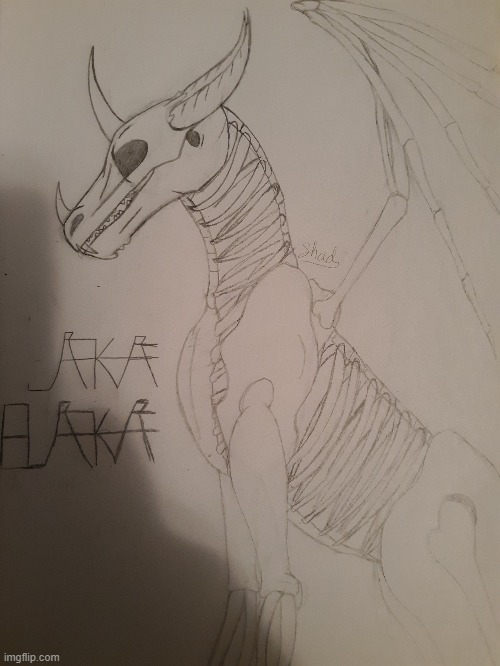 The Aka Baka Dragon (one of my OC's) | image tagged in dragon,art,drawing,original character,skeleton | made w/ Imgflip meme maker