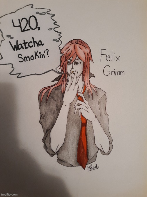 More art of my boi, Felix Grimm. | image tagged in art,drawing,hooman,stop reading the tags,original character,smoking | made w/ Imgflip meme maker
