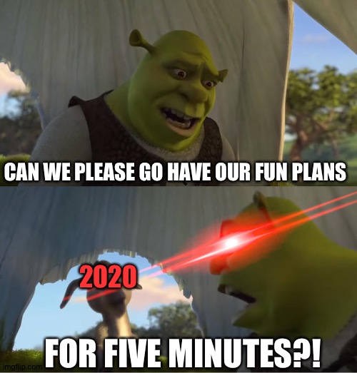 Shrek For Five Minutes | CAN WE PLEASE GO HAVE OUR FUN PLANS; 2020; FOR FIVE MINUTES?! | image tagged in shrek for five minutes,2020 | made w/ Imgflip meme maker