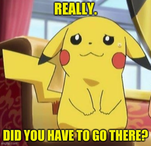 Pikachu's really | REALLY. DID YOU HAVE TO GO THERE? | image tagged in pikachu's really | made w/ Imgflip meme maker