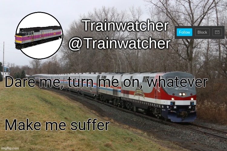 Trainwatcher Announcement 3 | Dare me, turn me on, whatever; Make me suffer | image tagged in trainwatcher announcement 3 | made w/ Imgflip meme maker