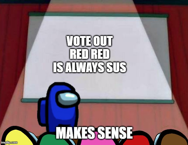 Among Us Lisa Presentation | VOTE OUT RED RED IS ALWAYS SUS; MAKES SENSE | image tagged in among us lisa presentation | made w/ Imgflip meme maker