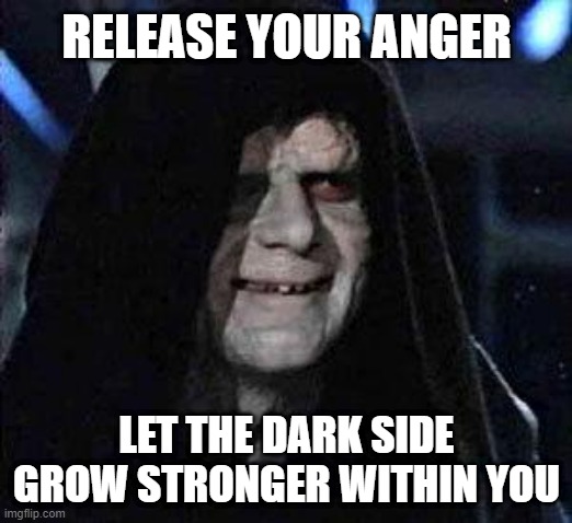 RELEASE YOUR ANGER LET THE DARK SIDE GROW STRONGER WITHIN YOU | image tagged in good good | made w/ Imgflip meme maker