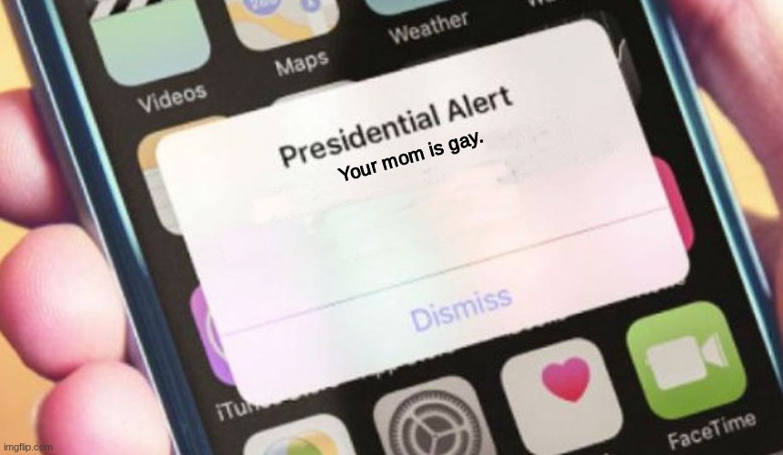 "Presidential Alert" Rating: Alertful | Your mom is gay. | image tagged in memes,presidential alert | made w/ Imgflip meme maker