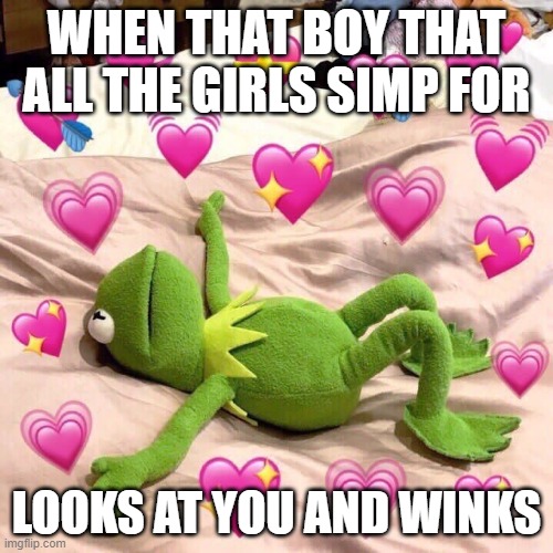 *wink wink* | WHEN THAT BOY THAT ALL THE GIRLS SIMP FOR; LOOKS AT YOU AND WINKS | image tagged in kermit in love | made w/ Imgflip meme maker