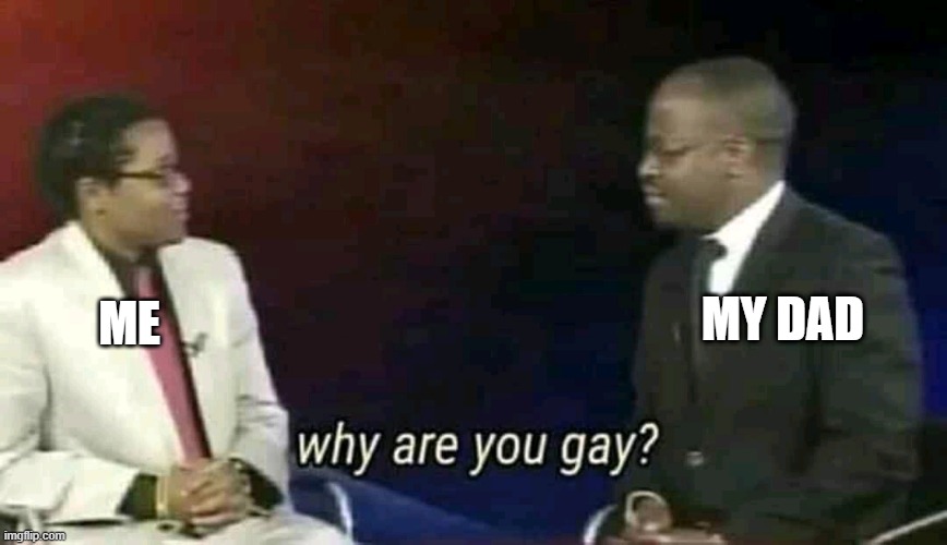 When I see my mom: | MY DAD; ME | image tagged in why are you gay | made w/ Imgflip meme maker