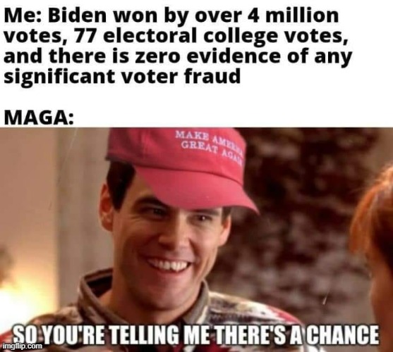 well yah there was an election but its not over till turmp leaves and he might not so its never over maga | image tagged in maga so you're telling me there's a chance,maga,election 2020,2020 elections,conservative logic,repost | made w/ Imgflip meme maker