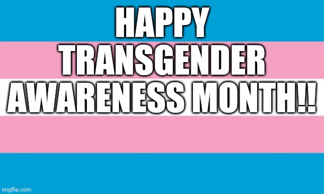 Transgender Flag | HAPPY TRANSGENDER AWARENESS MONTH!! | image tagged in transgender flag,transgender,pride,lgbt,lgbtq | made w/ Imgflip meme maker