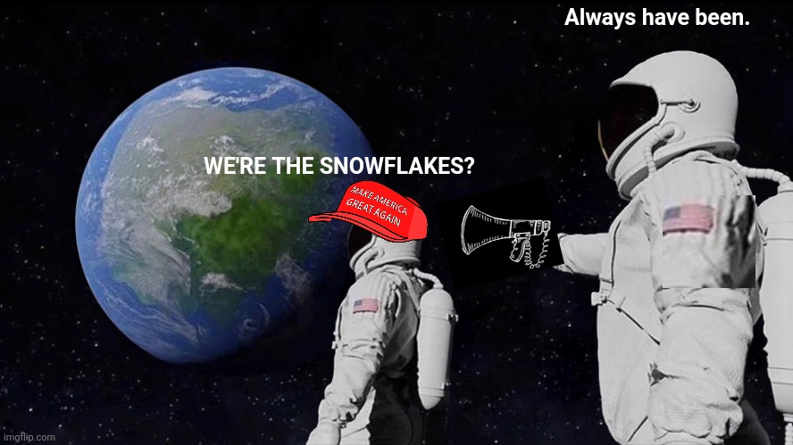Megaphone for emphasis | Always have been. WE'RE THE SNOWFLAKES? | image tagged in memes,always has been | made w/ Imgflip meme maker