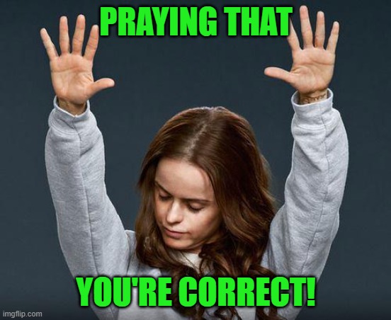 Praise the lord | PRAYING THAT YOU'RE CORRECT! | image tagged in praise the lord | made w/ Imgflip meme maker