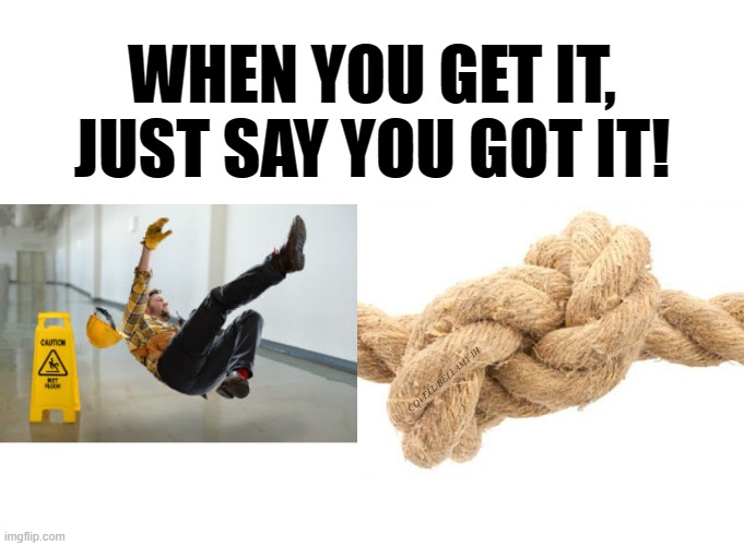 WHEN YOU GET IT, JUST SAY YOU GOT IT! COVELL BELLAMY III | image tagged in falling and rope knot | made w/ Imgflip meme maker