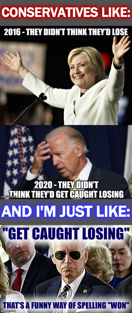 Eyyyyyyy | CONSERVATIVES LIKE:; AND I'M JUST LIKE: | image tagged in election 2020,2020 elections,joe biden,conservative logic,biden,election | made w/ Imgflip meme maker
