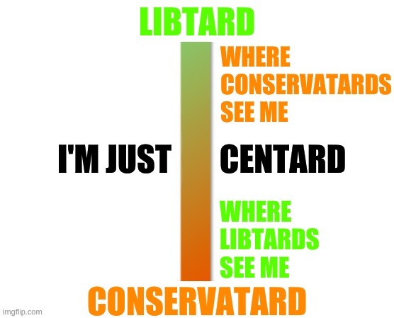 libtard conservatard perception scale | I'M JUST; CENTARD | image tagged in libtard conservatard perception scale,centard,centered,liberal vs conservative,perception | made w/ Imgflip meme maker
