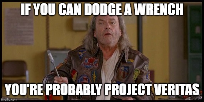 dodge wrench dodge ball | IF YOU CAN DODGE A WRENCH YOU'RE PROBABLY PROJECT VERITAS | image tagged in dodge wrench dodge ball | made w/ Imgflip meme maker