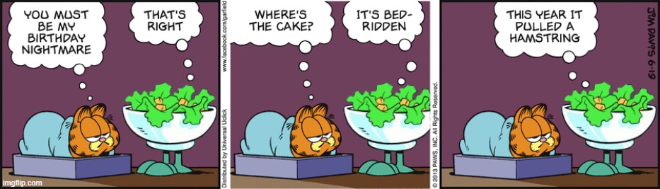 The cake is so unhealthy it even got injured by itself | image tagged in garfield,comics/cartoons,square root of minus garfield | made w/ Imgflip meme maker