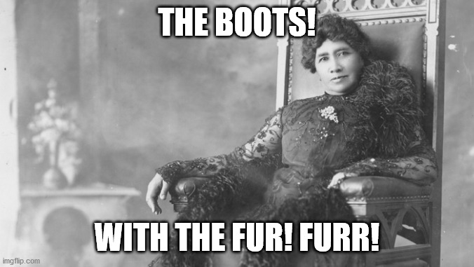 The Queen | THE BOOTS! WITH THE FUR! FURR! | image tagged in the queen | made w/ Imgflip meme maker