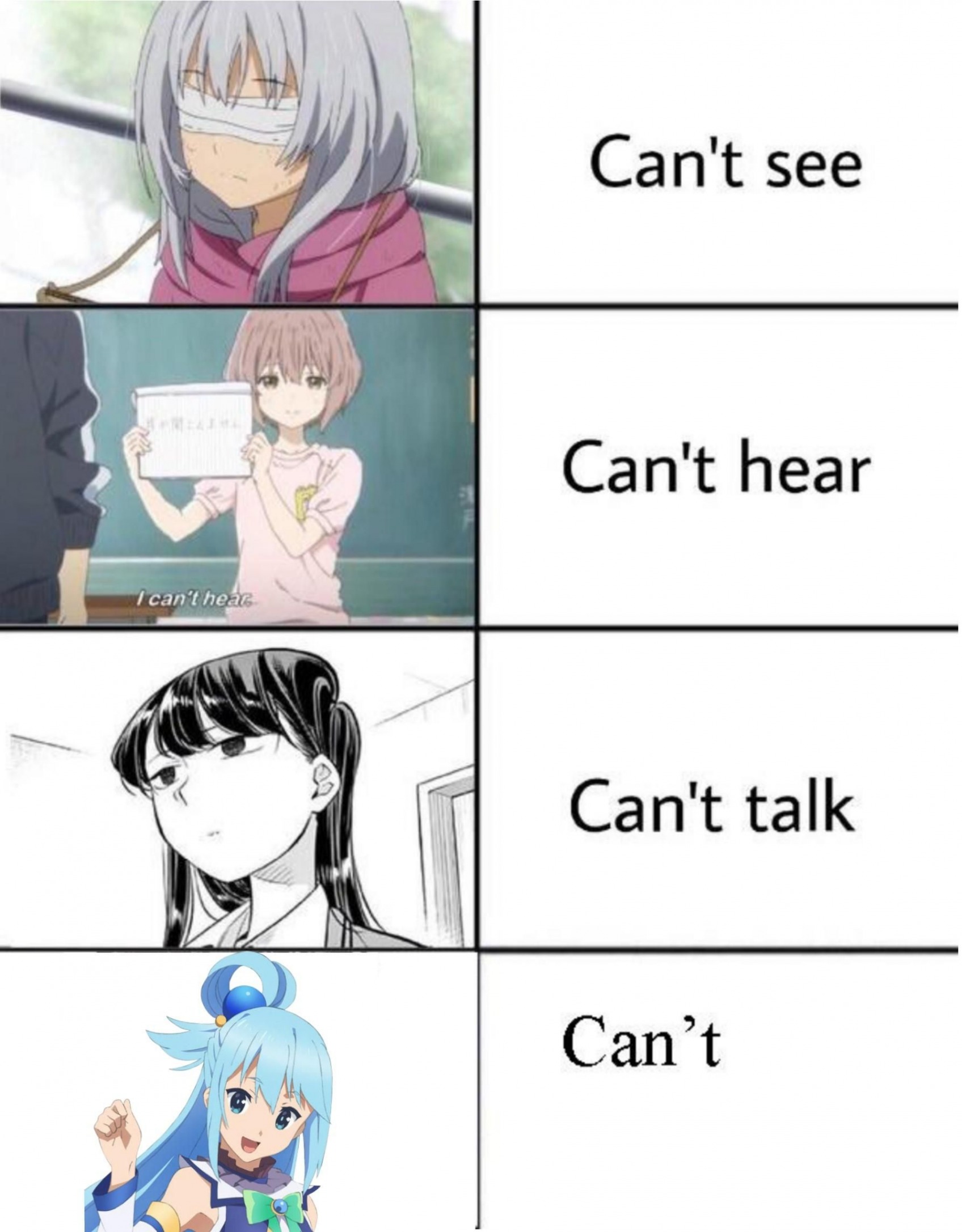 can't see, can't hear, can't talk, can't XXXX Blank Meme Template