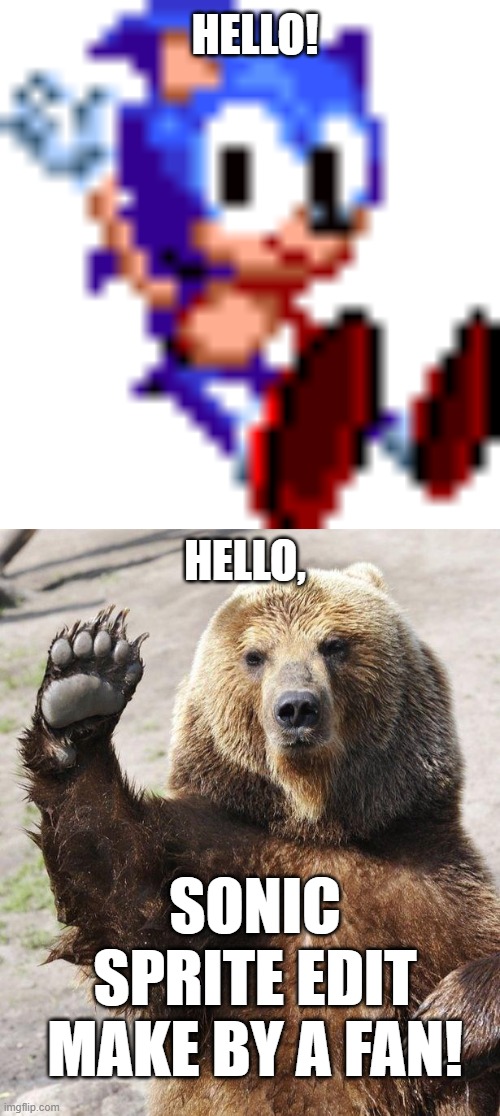 HELLO! HELLO, SONIC SPRITE EDIT MAKE BY A FAN! | image tagged in hello bear,sonic the hedgehog,sprite edit | made w/ Imgflip meme maker