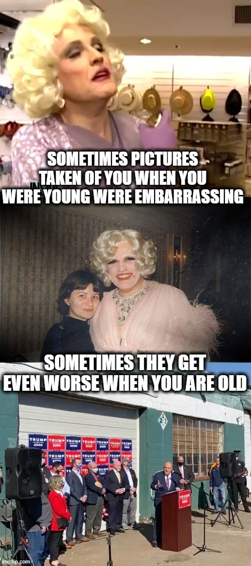 What a total shitshow 2020 has been. | SOMETIMES PICTURES TAKEN OF YOU WHEN YOU WERE YOUNG WERE EMBARRASSING; SOMETIMES THEY GET EVEN WORSE WHEN YOU ARE OLD | image tagged in four seasons landscaping,memes,2020,rudy giuliani,creepy | made w/ Imgflip meme maker