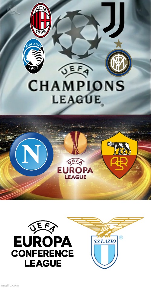 Italian Teams in European Competitions | image tagged in uefa champions league,memes,europa league,calcio,italy | made w/ Imgflip meme maker