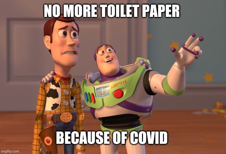 X, X Everywhere | NO MORE TOILET PAPER; BECAUSE OF COVID | image tagged in memes,x x everywhere | made w/ Imgflip meme maker