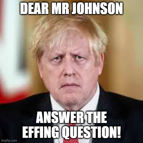 Answer the Question | DEAR MR JOHNSON; ANSWER THE EFFING QUESTION! | image tagged in boris johnson,prime minister,question,answer the question | made w/ Imgflip meme maker