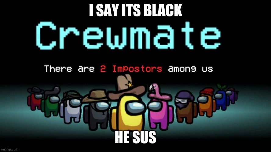 2 imposter among us | I SAY ITS BLACK; HE SUS | image tagged in 2 imposter among us | made w/ Imgflip meme maker