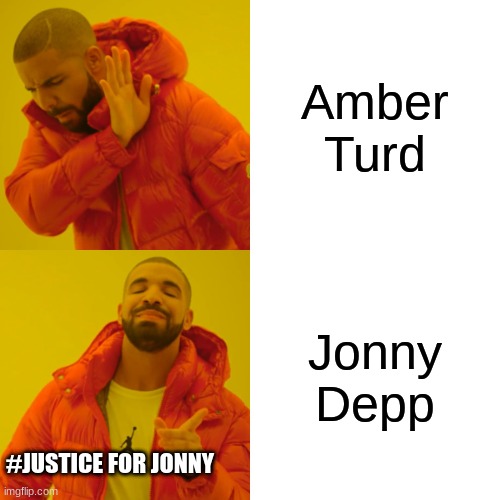 Justice for Jonny Depp! | Amber Turd; Jonny Depp; #JUSTICE FOR JONNY | image tagged in memes,drake hotline bling | made w/ Imgflip meme maker