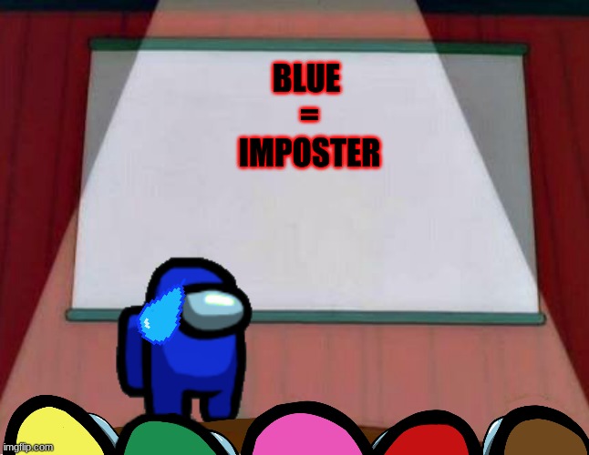 Among Us Lisa Presentation | BLUE 
 = 
IMPOSTER | image tagged in among us lisa presentation | made w/ Imgflip meme maker