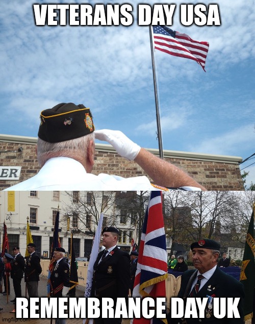 Hands across the water, united in a noble cause | VETERANS DAY USA; REMEMBRANCE DAY UK | image tagged in veterans remembrance | made w/ Imgflip meme maker