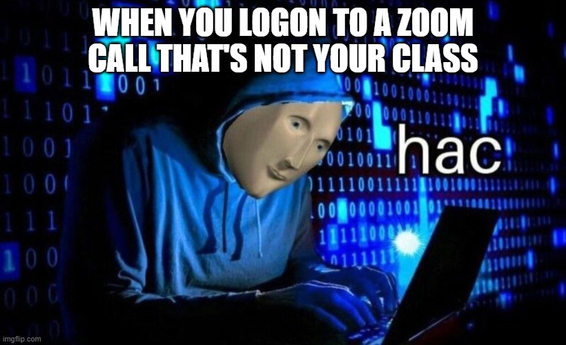 hac | WHEN YOU LOGON TO A ZOOM CALL THAT'S NOT YOUR CLASS | image tagged in hac | made w/ Imgflip meme maker