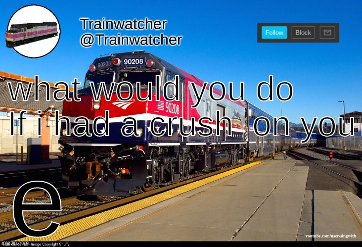 Trainwatcher Announcement 4 | what would you do If i had a crush  on you; e | image tagged in trainwatcher announcement 4 | made w/ Imgflip meme maker